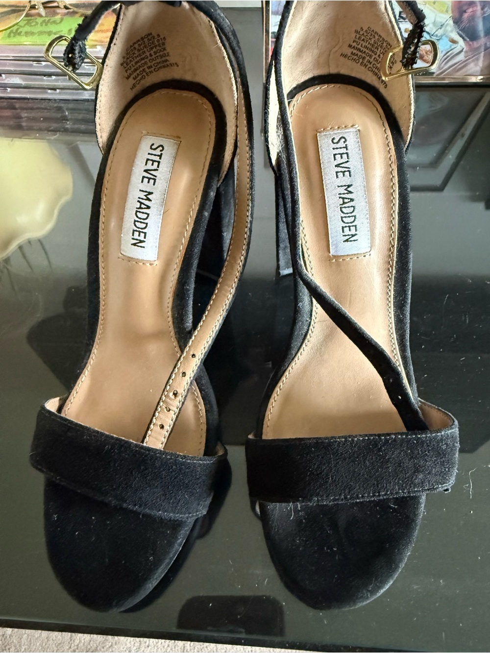Steve Madden Black Suede Open-Toe Ankle-Strap Heels